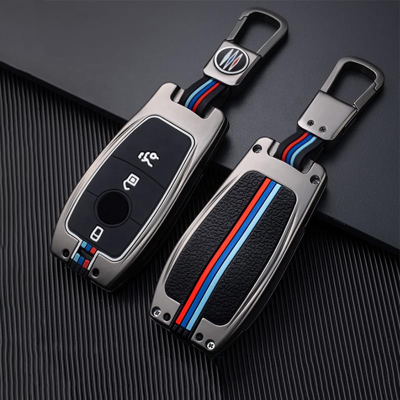 Image of KMH Metal Car Key Cover Compatible with Mercedes Benz AMG W205 E320L C200 C180 C260 C300 Series Model Smart keycover with Keychain 3 Button Key Shell Case Holder Protector (Metallic) Pack of 1