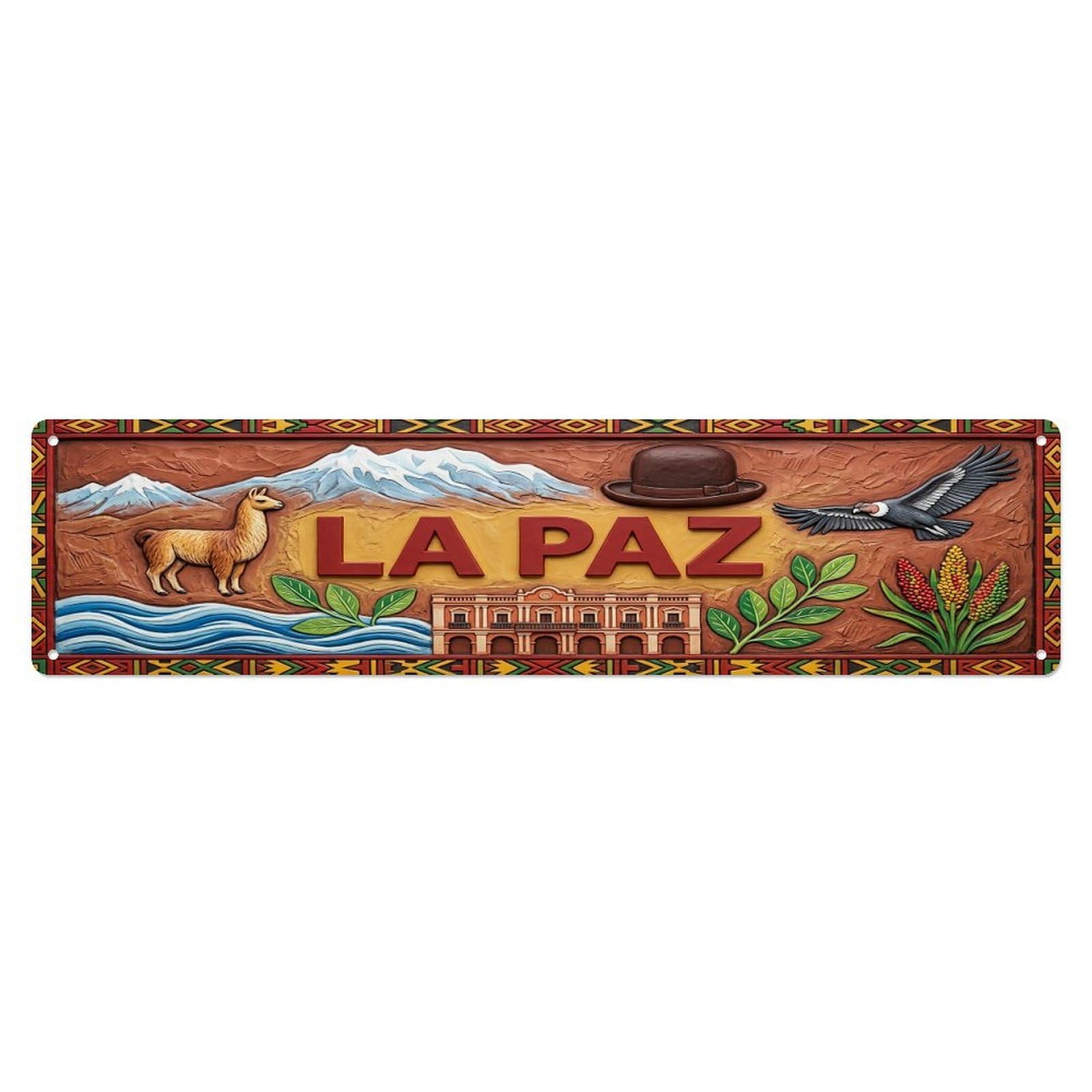 Olhnbad 4X16inch(10X40cm) Vintage La Paz Bolivia Flag Pattern Metal Tin Sign