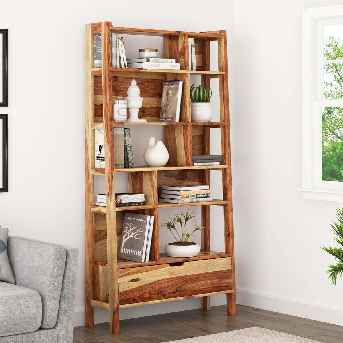 WoodMarwar Solid Sheesham Wood Book Shelf Wooden Bookshelf for Home Library Book Shelves