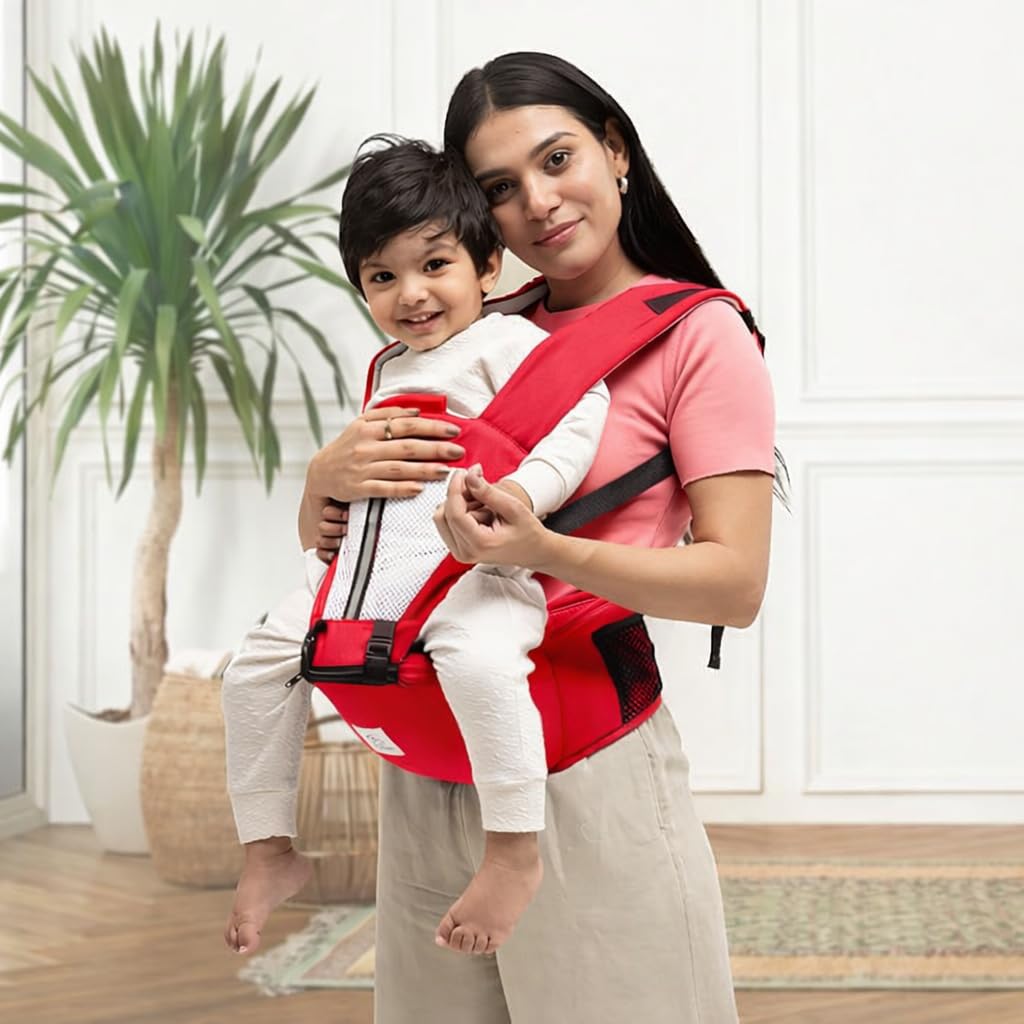tinyberg baby carrier for 0 to 3 year baby, baby carrier for newborn toddler, tinysnug 4-in-1 ergonomic hip seat, adjustable straps, soft thigh padding, cozy baby carry bag, up to-15 kg(ruby red)