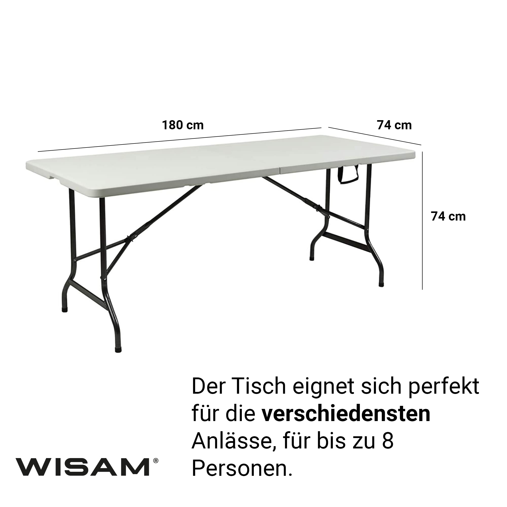 Wisam Tisch aus Kunststoff, Klapptisch Gartentisch Esstisch Campingtisch Koffertisch, klappbar 180cm, perfekt für Garten Balkon Camping