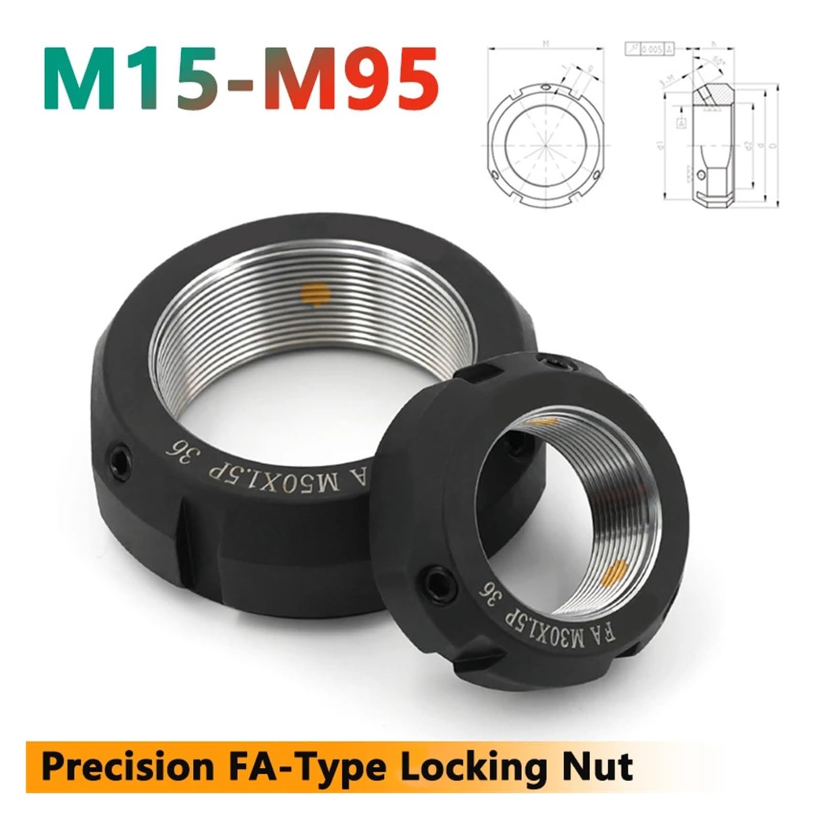 1 stücke M15-M95 FA-typ Präzision Locking Mutter Maschine Werkzeug Welle Spindel Blei Schraube Runde Pitch 1/1,5/2mm Stahl Muttern(FA-M60x2.0)