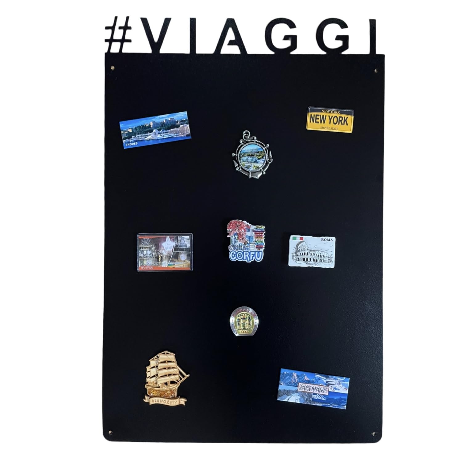 Lavagna Magnetica da Parete in Acciaio Nera VIAGGI 75x49 cm, Black Memo-Board, Pannello Magnetico per Calamite, Lavagna da Cucina, Ufficio, Camera dei Bambini