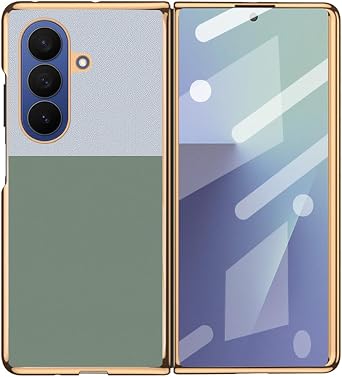 Leather Case for Samsung Galaxy Z Fold 7,Built-in Screen Protector Plating Cover Comfortable Thin Feel Phone Case,Green1,Z Fold 7