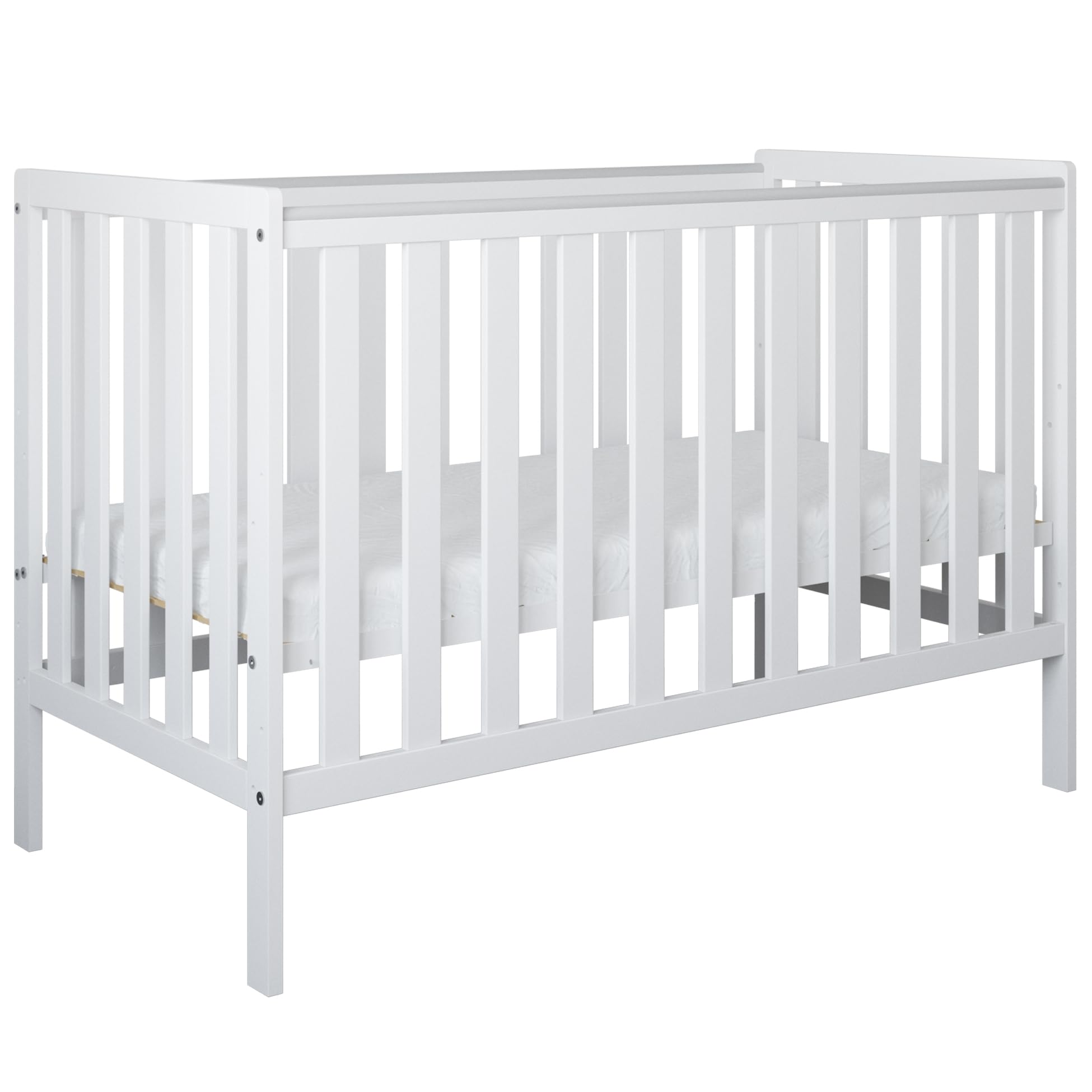 zee Bambi Cuna Bebe 120x60 cm 2 en 1 Blanca Cuna Convertible en Cama Junior con Barrotes Barrera de Seguridad Somier Regulable 3 Alturas Protector Mordedor Madera Maciza