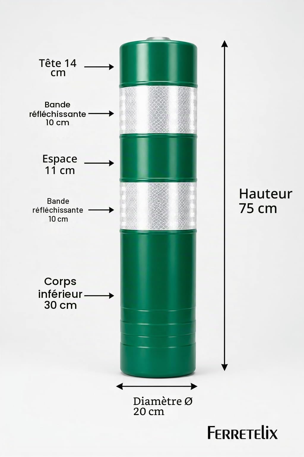 FERRETELIX® 2 Balises de Signalisation Verte H-75 – Avec Ancrage Inclus G