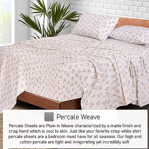 Image of RUVANTI 100% Cotton Percale Sheets California King, Twin Spring | Crisp Cooling, Deep Pocket 14 inch, Soft Breathable & Durable, Hotel-Style, 4 Piece Set
