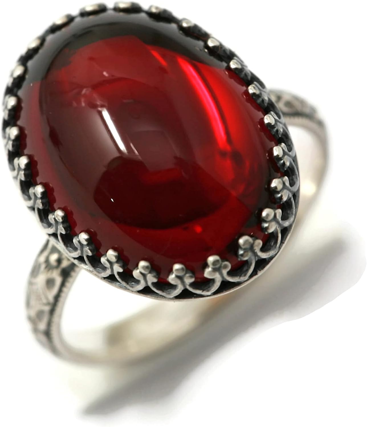 Czech Glass Ring Symmetrical Flower Vintage Silver