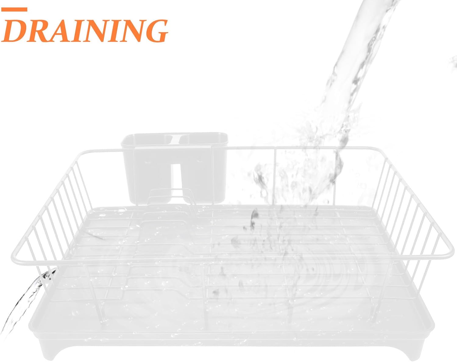 VALICLUD Large Capacity Draining Dish Rack with Water Catcher Space-Saving Kitchen Countertop Dish Drying Holder Smooth Surface Utensil Organizer for Bowls Plates Cups