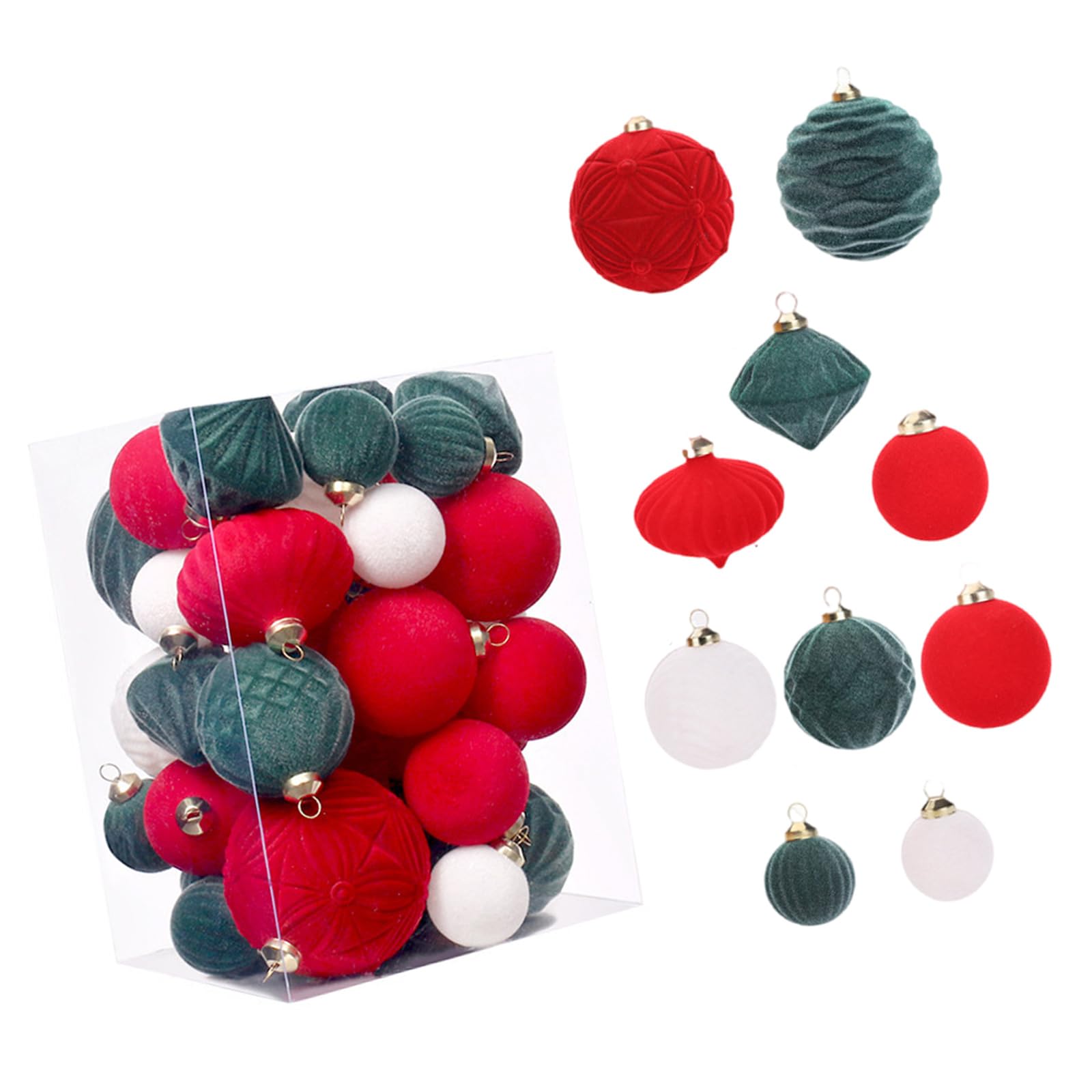 Confezione da 35 lussuose palline di Natale in floccaggio infrangibili per finestre, camini, alberi e vacanze, decorazioni natalizie da appendere