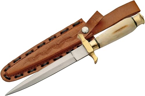 Szco Supplies - Daga renacentista de 12.5 pulgadas con mango de hueso auténtico, hoja de acero inoxidable, protector de latón y funda de cuero