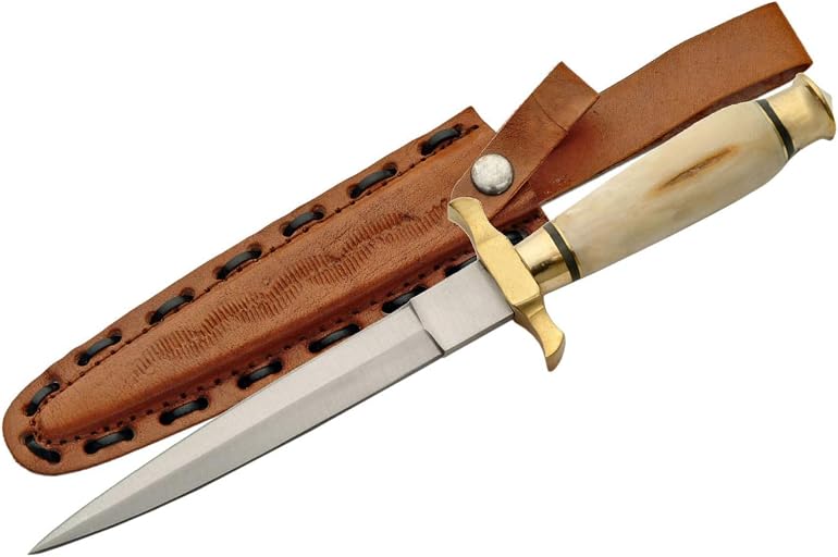 SZCO Supplies 12.5-Inch Renaissance Dagger with Genuine Bone Handle, Stainless Steel Blade, Brass Guard, and Leather Sheath