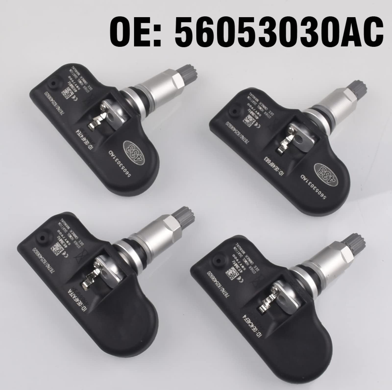 Capteurs de Pression des pneus TPMS (référence 56053030AC, Lot de 4) pour Jeep Compass, Grand Cherokee, Liberty et Patriot (2005-2013).
