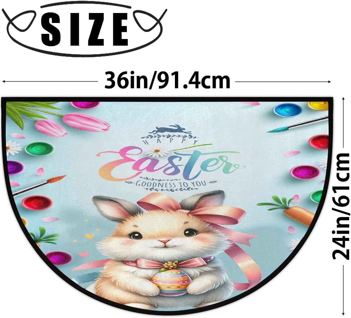 Half Round Doormat Easter Animal Cute Washable Semi Circle Area Rug Non Slip Absorbent Half Moon Rug for Indoor Outdoor Bathroom Kitchen Patio Front Welcome Fireplace Hearth Floor Mat