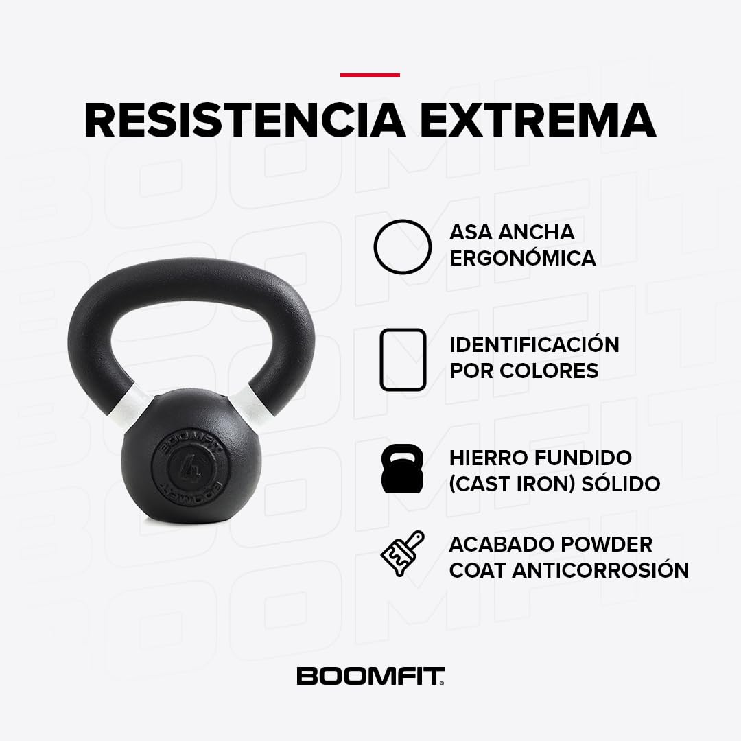 BOOMFIT Kettlebell Hierro Fundido 4-24 kg | Pesa Rusa Fuerza y Cardio