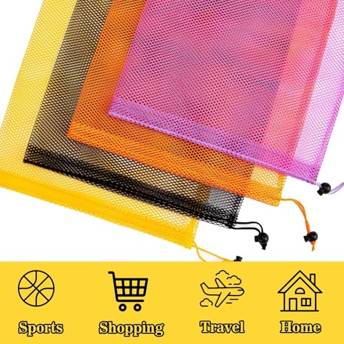 4PCS Colorful Mesh Bag - Mesh Bag Drawstring Suitable for Beach Toy Ball Camping Clothing,for storage, Drawstring Storage, Sturdy and Durable4