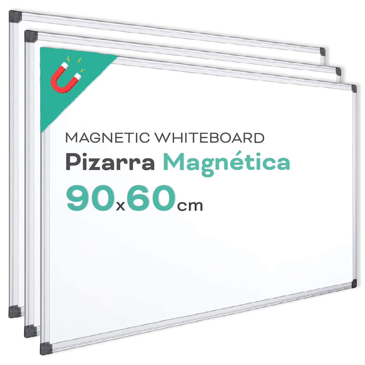 MOB Professional Magnetic Whiteboard 90 X 60 Cm Enamelled Aluminium Frame Magnetic For Office, Commercial And Private Use - View #3