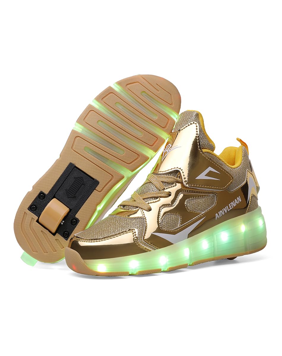 Jungen Mädchen Skateboard Schuhe mit LED Blinkend Schuhe mit Rollen Skate Automatisch Einziehbar Komfort Outdoor Sportschuhe für Kinder