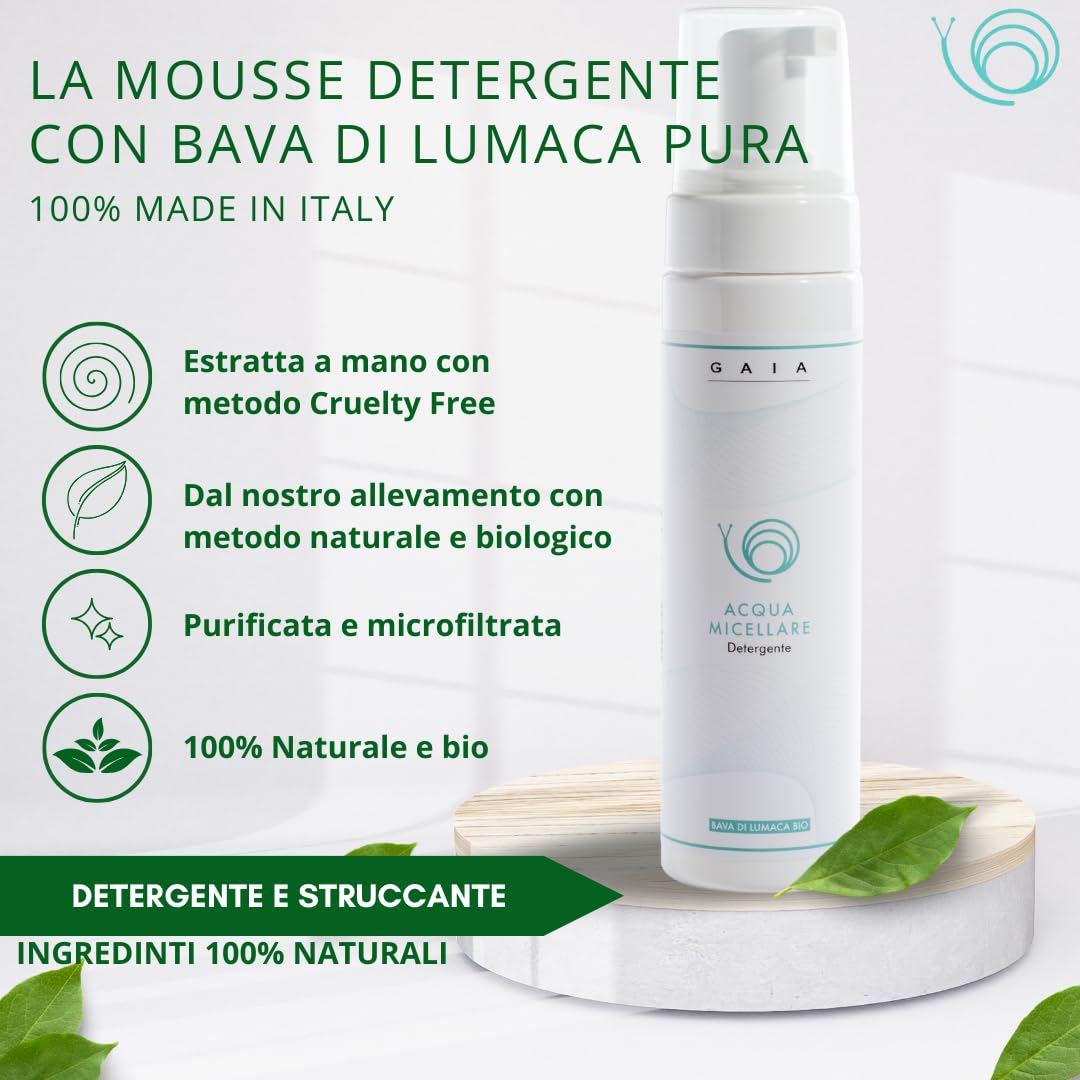 Greenlab Eliciculture Mousse Nettoyant Démaquillant Visage et Cou GAIA 200 ml - Avec Bave d'escargot pure, pour une peau propre, fraîche et lumineuse; Convient à tous les types de peau