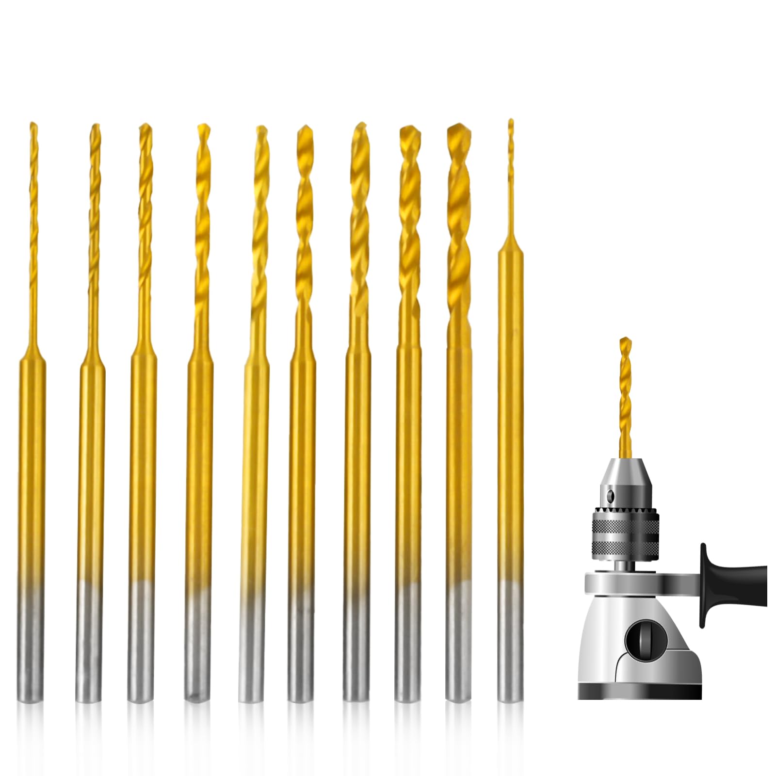 Ainiv Mini Spiralbohrer Set, 10 Stück (0,6mm-2,2mm) – HSS Mit Titancarbid, 2,35mm Schaft, Für DIY, Schmuck, Harz
