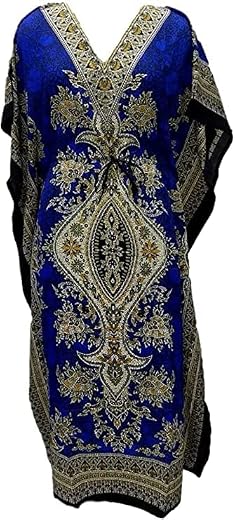 Three Eye Store Women's Kaftan Dress Swimsuit Beach Cover Up Tribal Ethnic Print Plus Size V-Neck Loose Kimono Maxi Dress