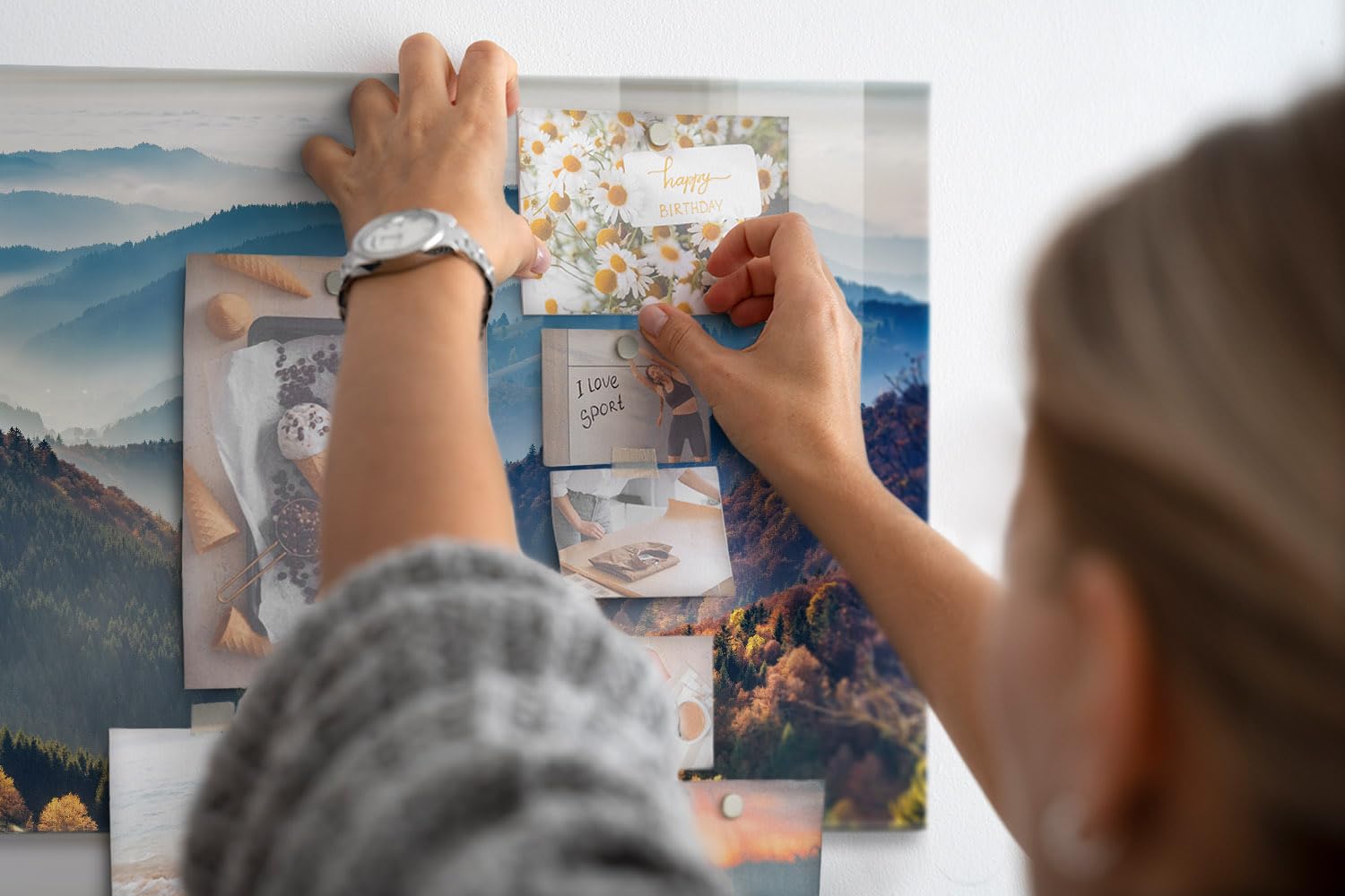 Glas-Magnettafel mit extra starken Neodym-Magneten | Whiteboard aus Glas | Beschreibbare Wandtafel für Notizen, Planung & Organisation im Büro oder Zuhause - 60x40cm Berglandschaft