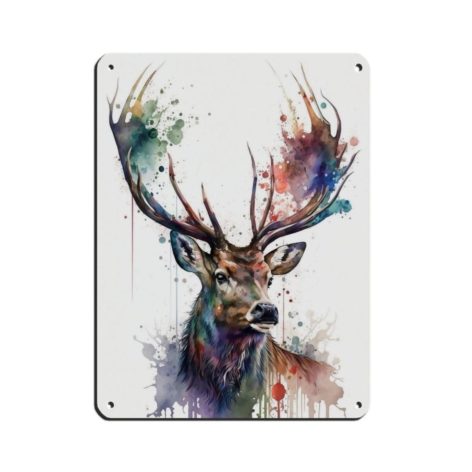 Lxwnze 30L X 40W Cm Watercolor Deer, Artposter Retro Poster Metal Tin Sign Chic Art Retro Iron Painting Bar People Cave Cafe Family Garage Poster Wall Decoration 12X16inch(30X40cm)
