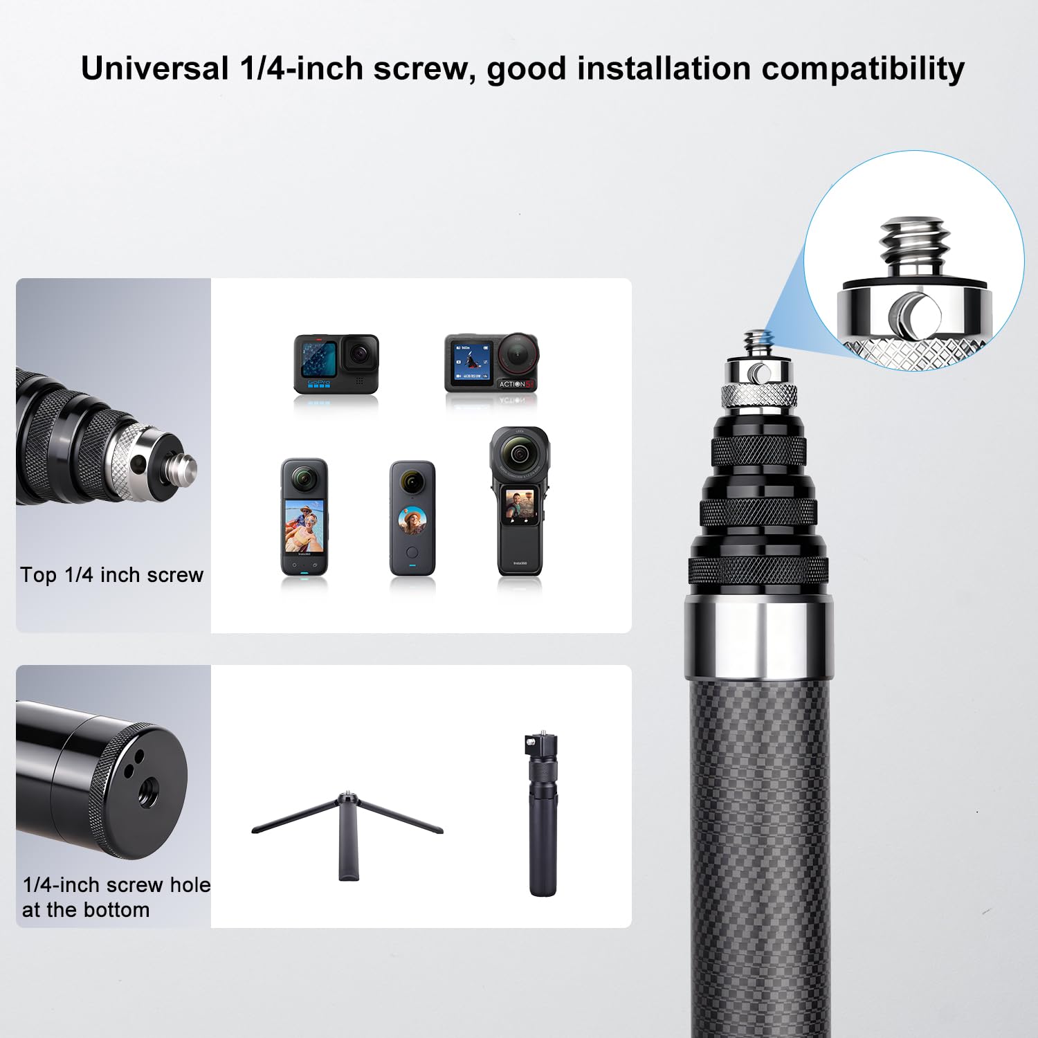 ARTCISE Bastone per selfie lungo in fibra di carbonio, 300 cm, asta di estensione per selfie monopiede per GoPro Hero per DJI Osmo Action per Osmo Pocket per Insta360 per fotocamera