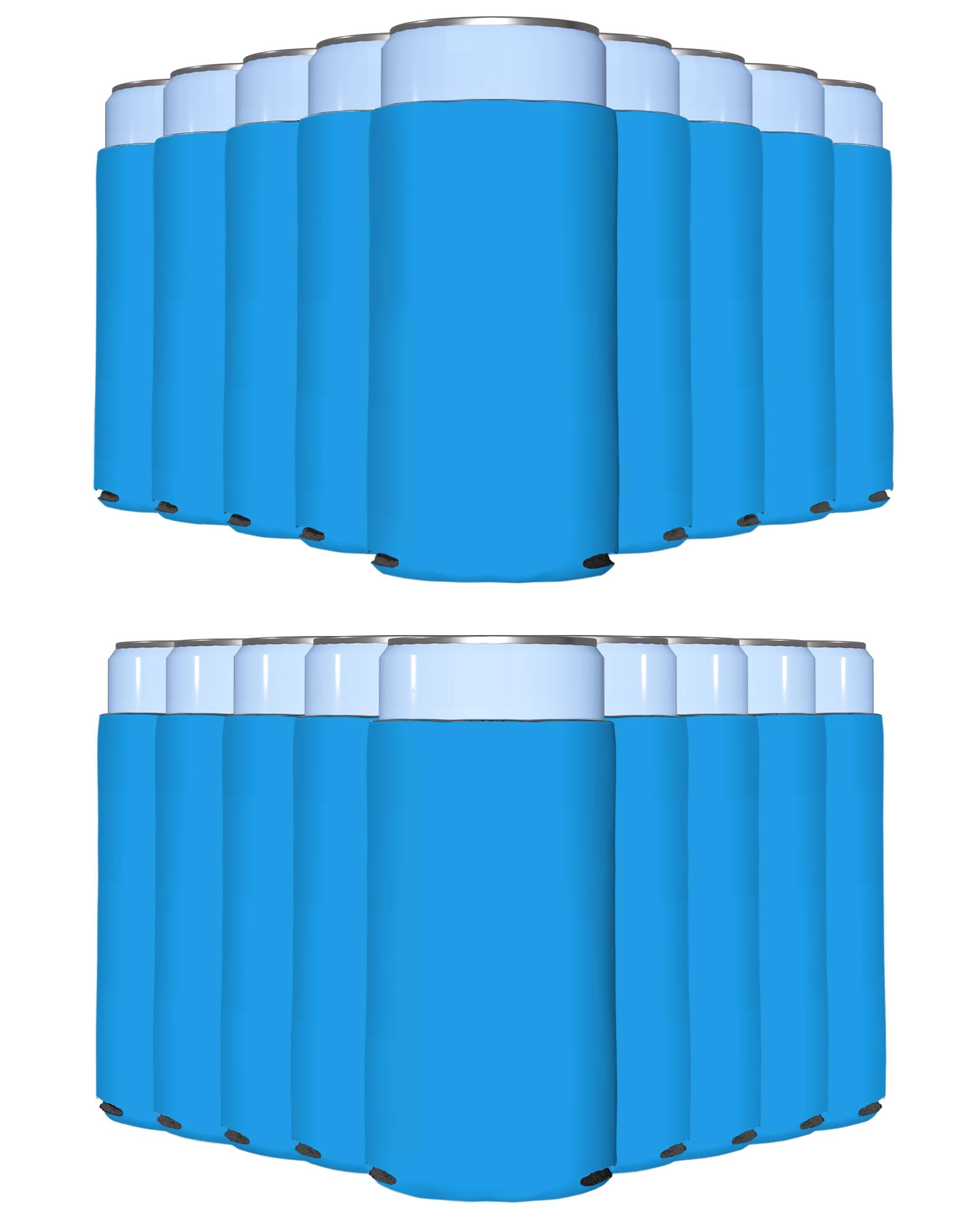 PartyPrints 25 Pack Robin Egg Blue Blank Slim Can Cooler Sleeves | Plain Seltzer Customizable Bulk Coolers for Beer Bottles &amp; 12oz Tall Cans | Skinny Collapsible Drink Insulated Sleeve