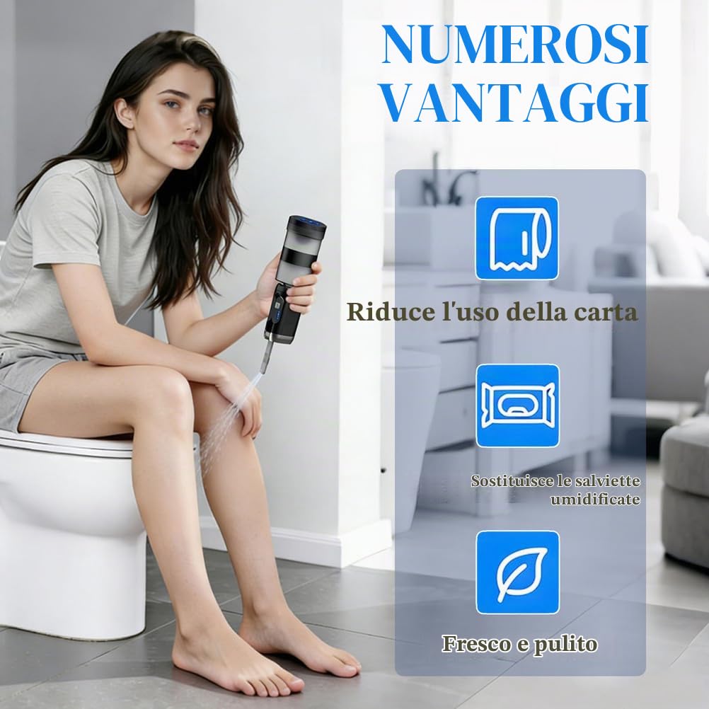 Bidet Portatile Elettrico con Serbatoio 380+260Ml,Peri Bottle Post Partum Ricaricabile,2 modalità,Ugello Pieghevole,Bidet da Viaggio Uomini Donne Perineali Emorroidi Anziani Bambino Campeggio