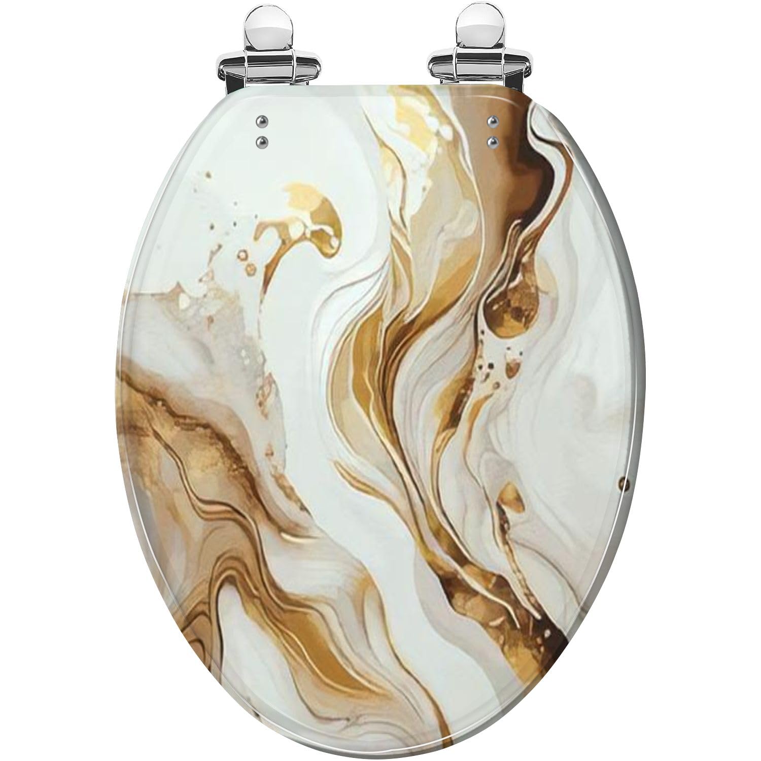 Elongated Toilet Seat Marble texture colorful marble curved lines bright Resin Toilet Seat with Quietly Close Quick Release Hinges Decorative Toilet Seat with Cover Easy to Clean and Install