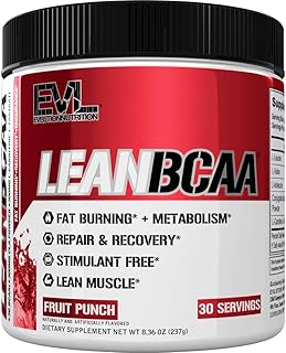 Evlution Stimulant Free Lean BCAA Powder Nutrition BCAAs Amino Acids Powder with CLA Carnitine and 2:1:1 Branched Chain Amino Acids Supports Muscle Recovery Fat Burn and Metabolism - Fruit Punch