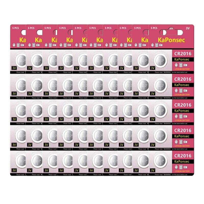 KaPonsec 3 Volt CR2016 2016 Lithium Battery -50PCS