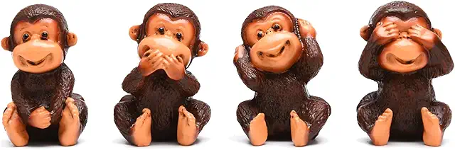 Beeldjes Horen Zien en Zwijgen: BRABUD Fengshui Monkey Figurines Set van 4
