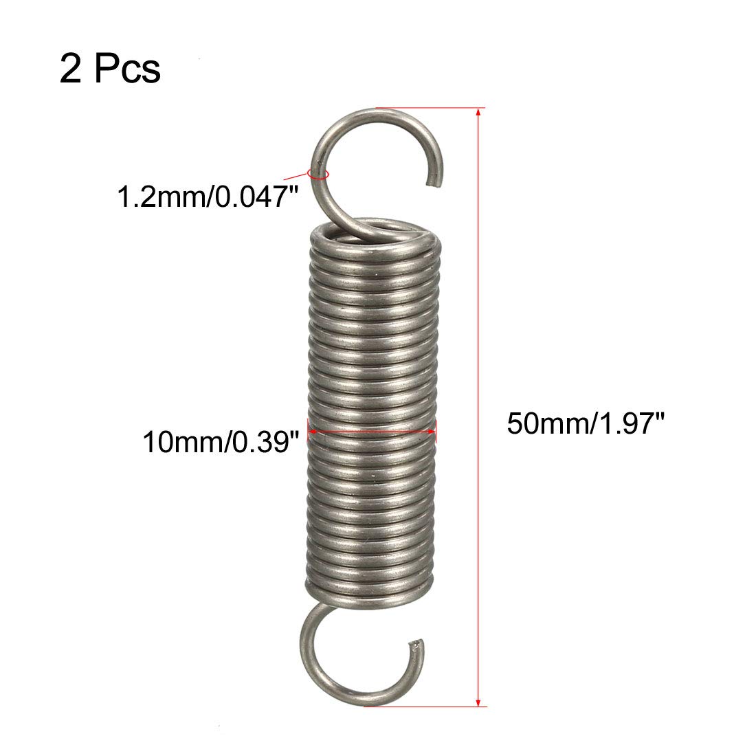 uxcell Extended Tension Spring Wire Diameter 0.047", OD 0.39", Free Length 1.97" Stainless Steel Small Dual Hook Tension Spring for Machinery Construction Industrial 2pcs — Amazon image 2