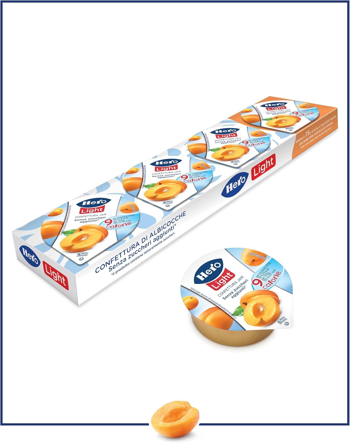 Hero Light Poker Confettura di Albicocche Light, 20 Confezioni da 80g (4 monodosi x 20g), Marmellata Extra, Frutta di Alta Qualità, Senza Conservanti e Senza Coloranti, Pochissime Calorie