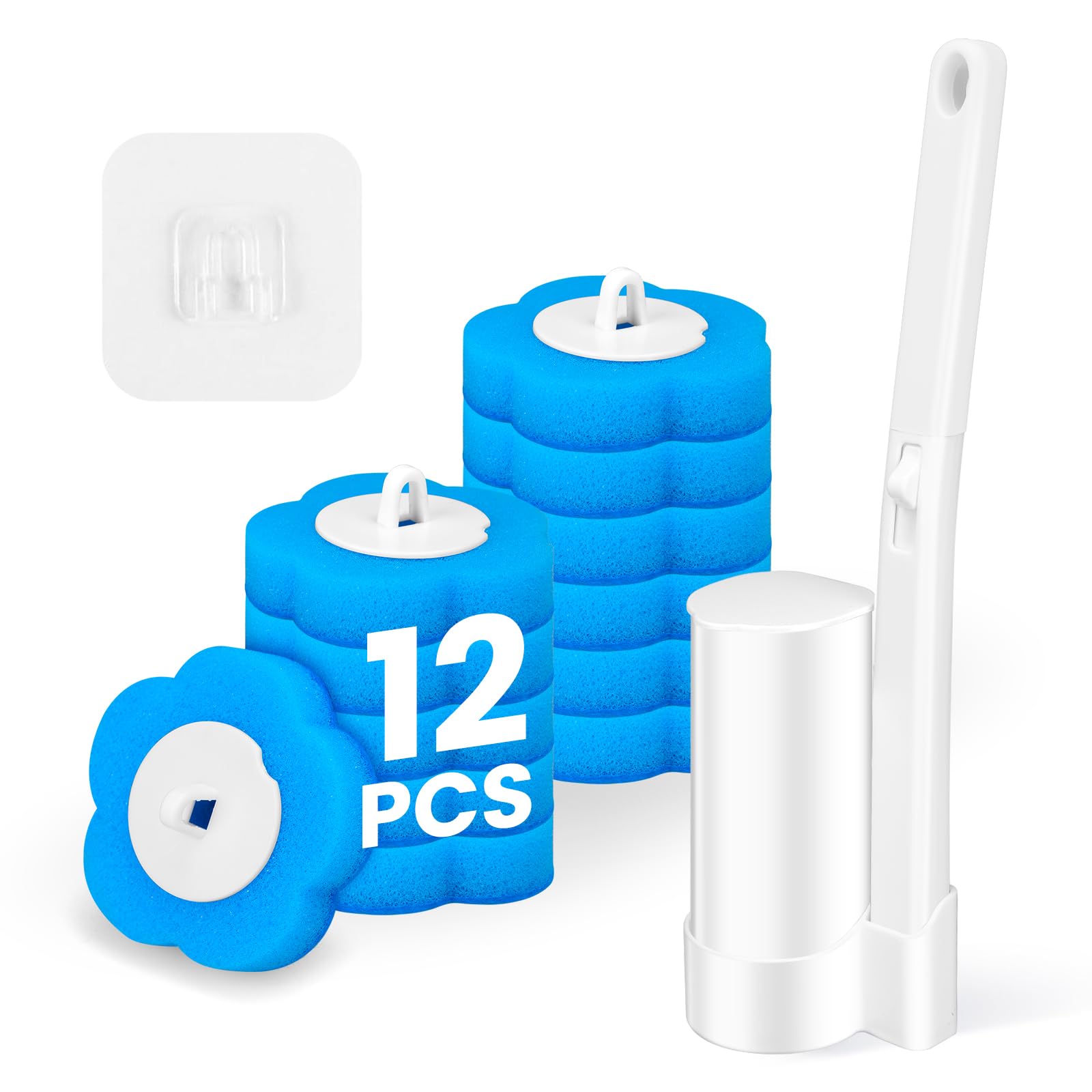 KOKL Disposable Toilet Brush Toilte Wand Kit Toilet Bowl Cleaner Brush with 12 Wand Refills Toilet Cleaning Supplies