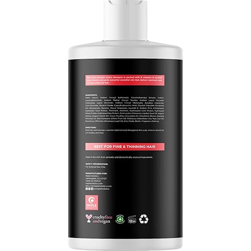 Miniatura 4 de Set de champú y gel de baño de biotina, champú de biotina extra fuerte voluminizador para adelgazar el cabello e hidratar el aceite de árbol de té,