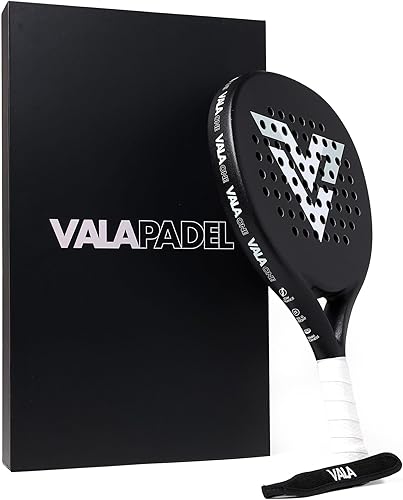 VALA Una pala de pádel fibra de carbono ligera, diseño absorbente de golpes, forma redonda, textura de agarre extra para giro y control, Pala para