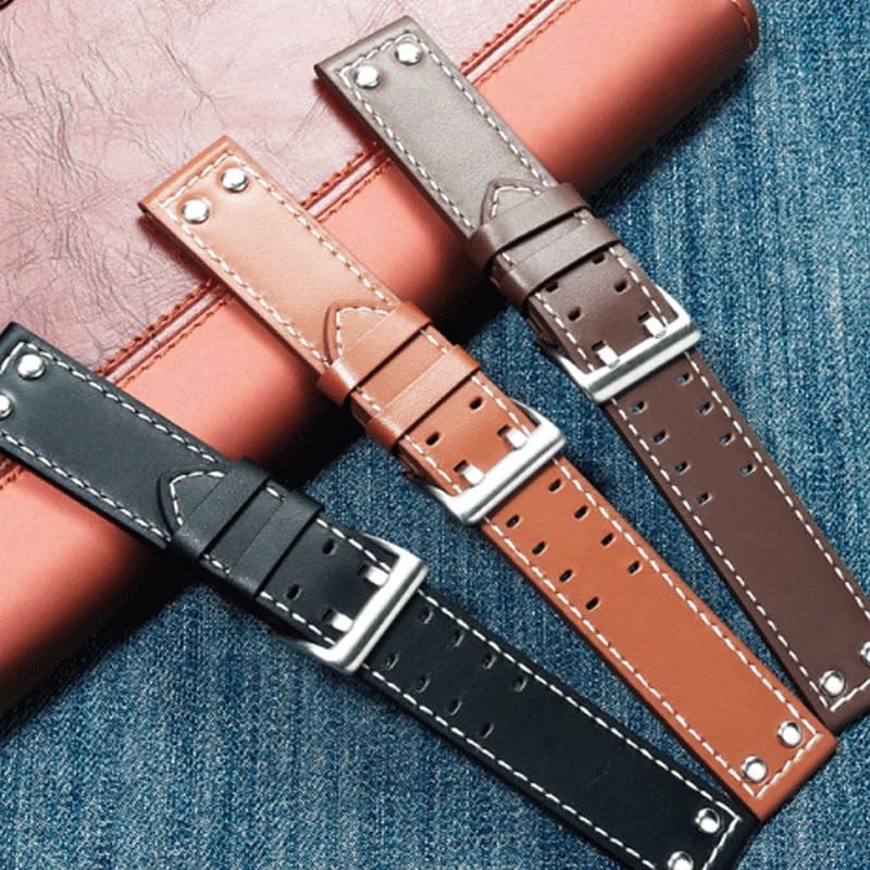 Bracelet de montre en cuir for, 22mm, chaîne marron foncé mat adaptée