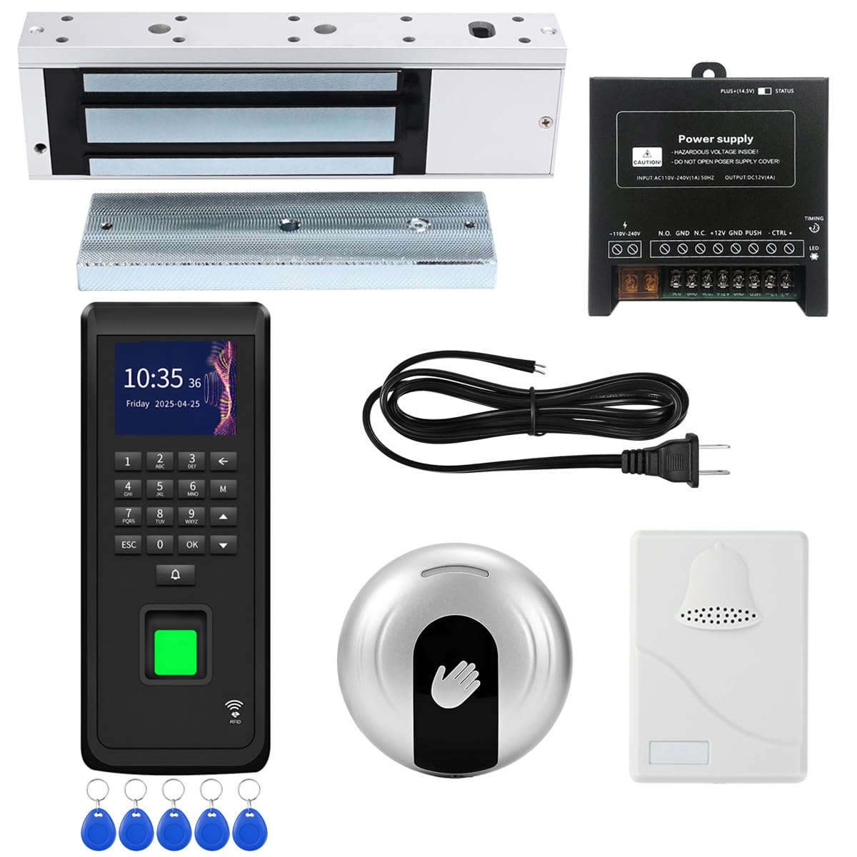 Biometrisches Zugangskontrollsystem mit Fingerabdruck-Scanner, LCD-Display-Tastatur, RFID-Karte, Infrarot-Ausgangstaste, 544 kg Magnetverschluss, unterstützt 3000 Benutzer und Anwesenheitsverfolgung
