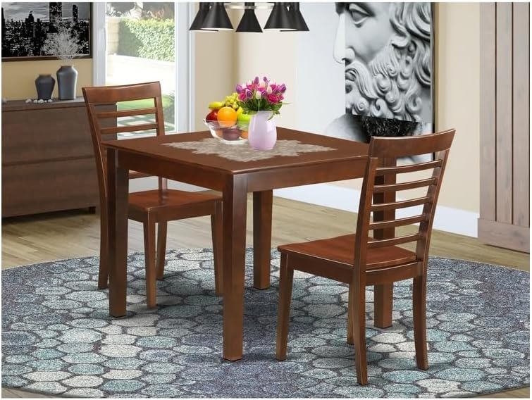 HomeStock Set - with A Dining Table and Dining Chairs, Mahogany, 36" Square Table, 30" High, Includes 3-Piece Set with 2 Dining Chairs