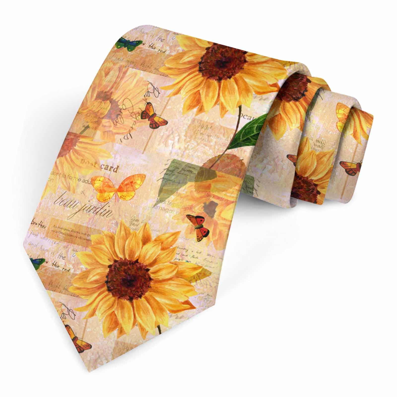 Muntayson Unisex Sunflowers Butterflies Men's Ties Men Novelty Neckties Fashion Neck Tie For Women