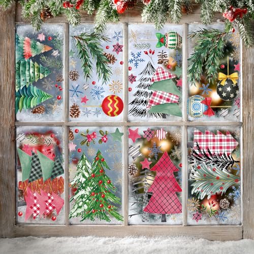 9 Pegatinas Pegatinas Ventanas Navidad Diseño de árbol de Navidad 109 Estilos Autoadhesivas y Estáticas Decoración Ventana Navidad Ideales para Puertas,Ventanas,Escaparates y Vitrinas