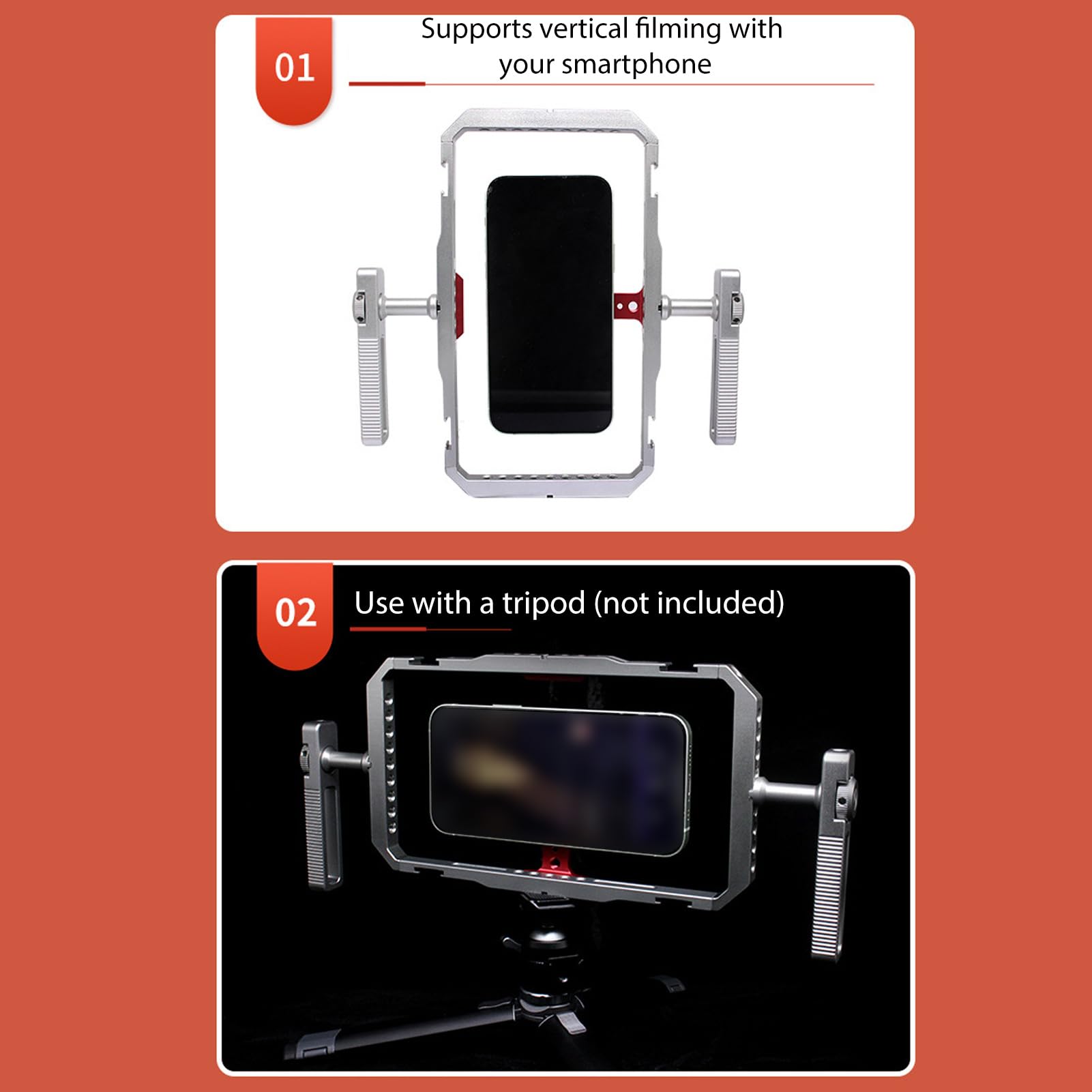 Dpofirs Estabilizador de Jaula para Teléfono Móvil Equipo de Vídeo Ligero de Aleación de Aluminio con Asas Dobles para Filmación de Películas con Teléfonos Inteligentes para Vloggers/Creadores de