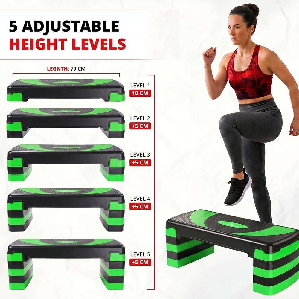 MAXSTRENGTH Stepper Fitness 5 Altezze Regolabili (10–30cm) – Piattaforma Antiscivolo per Allenamento a Casa o Palestra – Step per Aerobica & Yoga