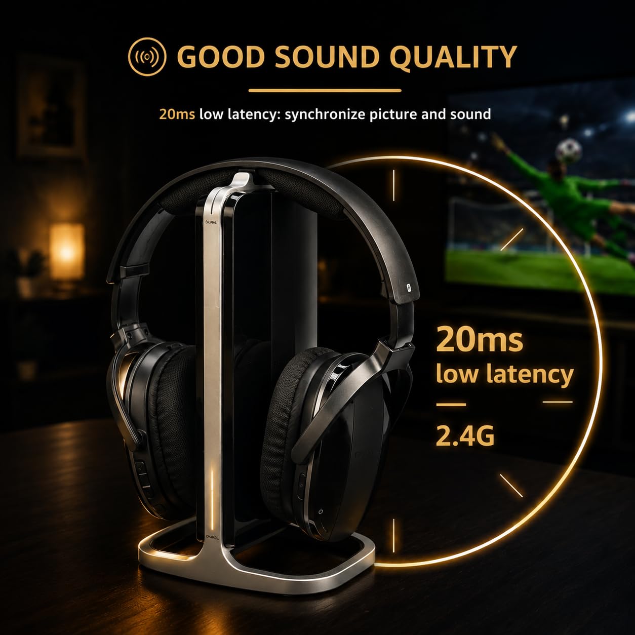Retekess TA007 Cuffie Wireless per TV, Stazione di Ricarica Trasmettitore 2.4G, Nessun Ritardo Audio, Distanza 60m in Luogo Aperto, Cuffie senza Filo per tv, Connessione Wireless, per Casa
