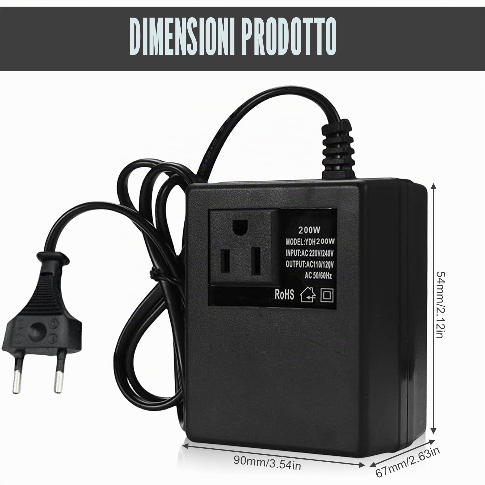Trasformatore di tensione da 220 V a 110 V, 200 W, adattatore di alimentazione passo verso il basso, adattatore di corrente da viaggio, convertitore di tensione, spina EU