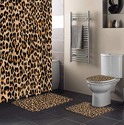 Zgdpbyf 4-Piece Shower Curtain Set Stripe Ribbon Leopard Print Shower Curtain And Bath Rugs Set Cheetah Leopard Bath Bathroom Home Decor-4-Piece_Set #TOP3