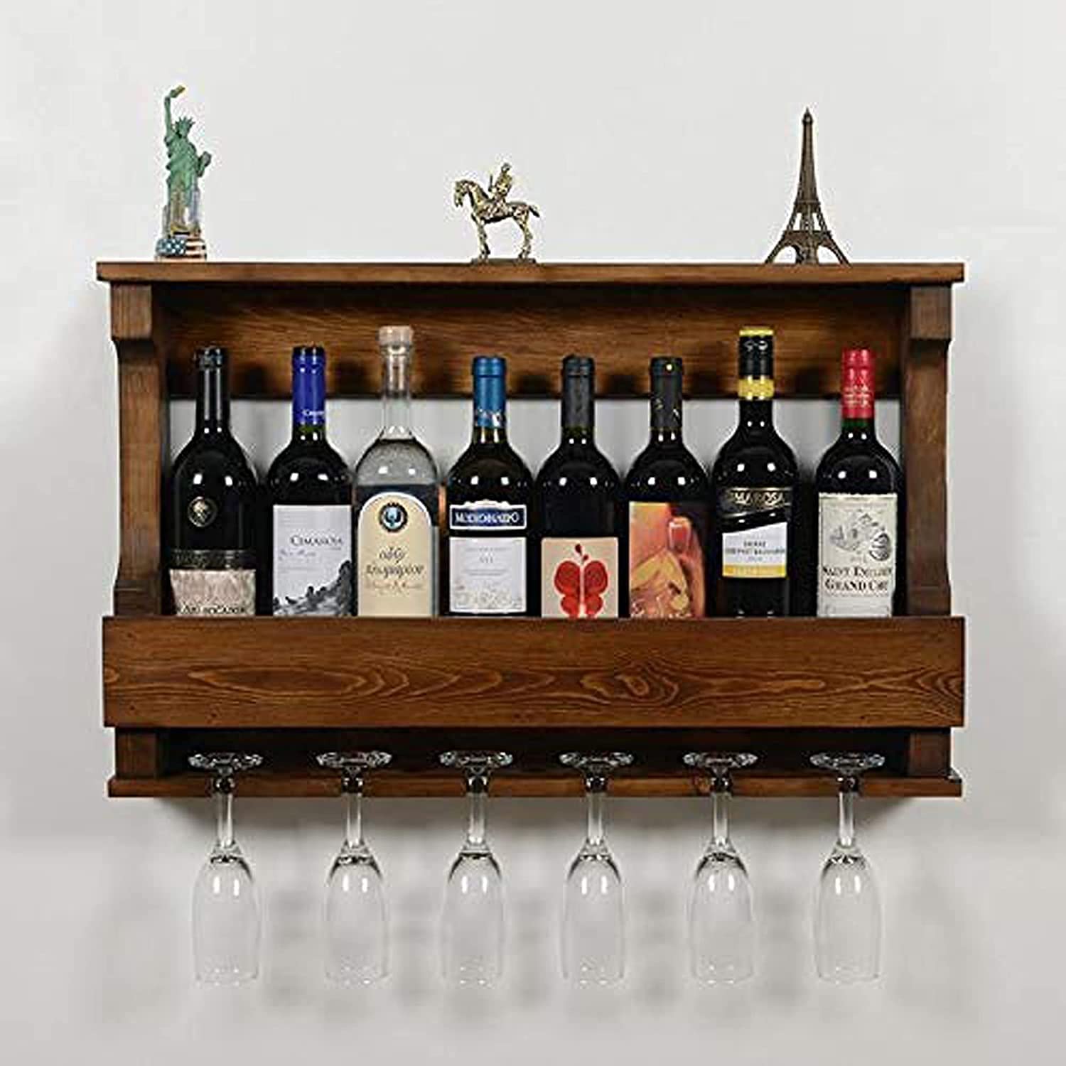Jaddy Wooden Wall Hanging Design mini bar cabinet for home Solid Wood Make Wine Storage Cabinet with Glass Hanging Space- Natural Finish by SilverCrafts-image-10